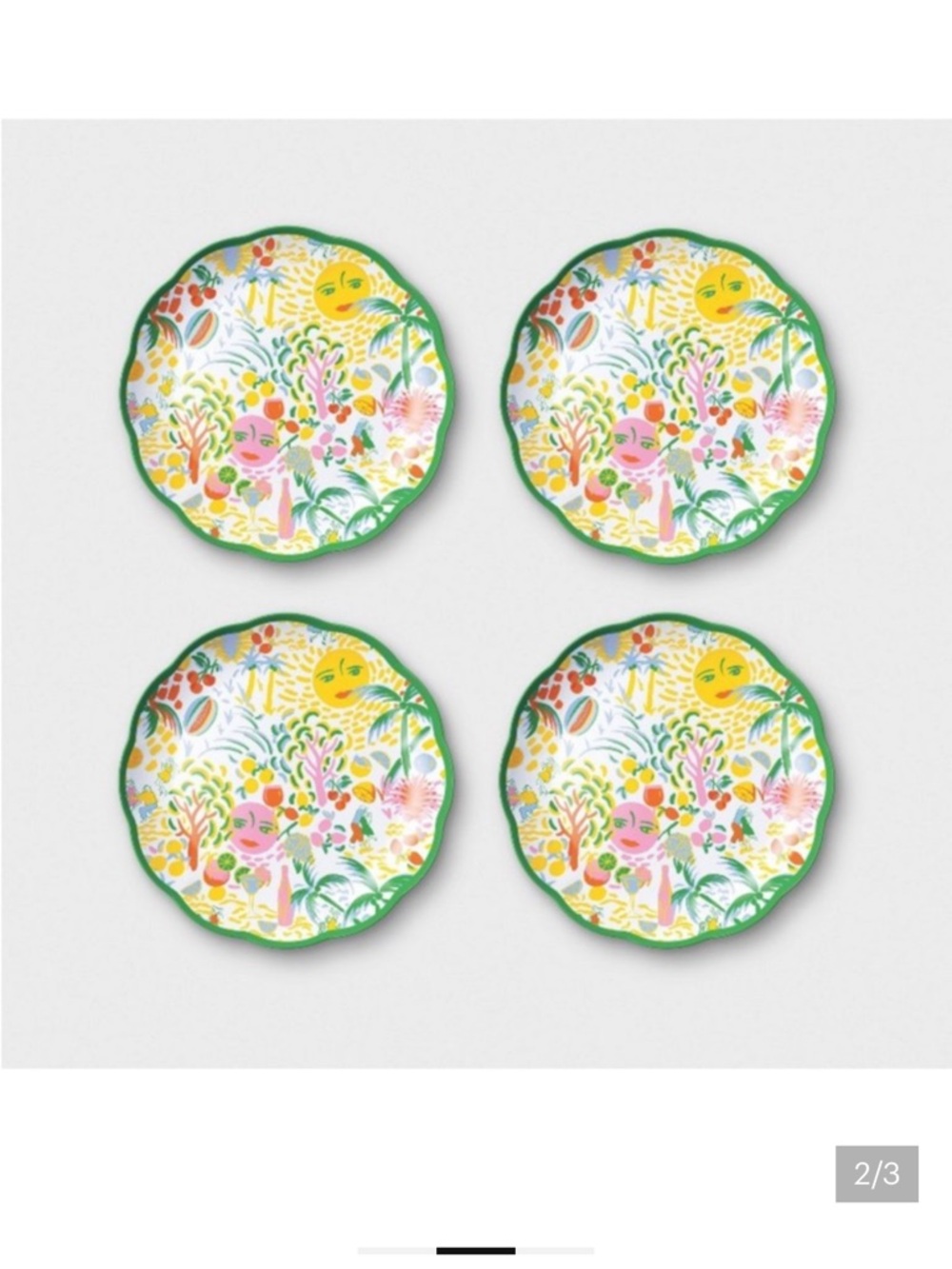 Vibrant Tropical Scalloped Edge Melamine Plates set of 4 Roller Rabbit Target